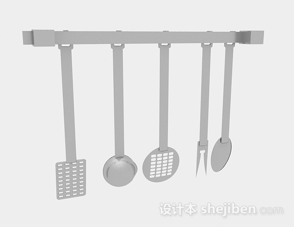 简单不锈钢厨具悬挂架3d模型下载