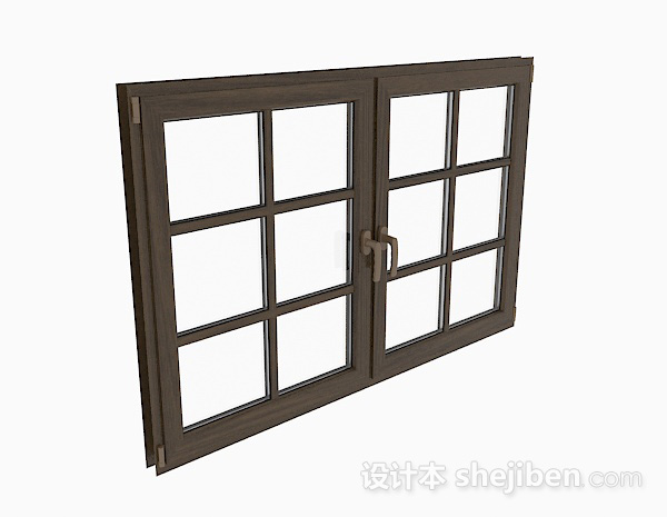 现代风格棕色木质双门平开窗3d模型下载