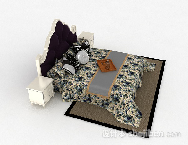 设计本欧式花纹双人床3d模型下载