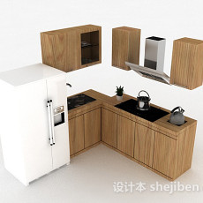 现代风格木质上下2层整体橱柜3d模型下载