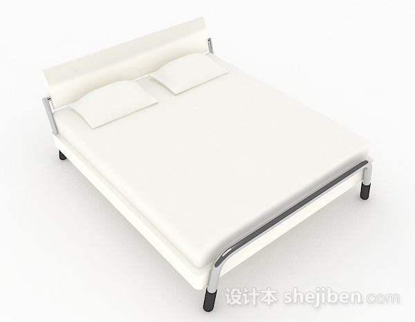 白色简约双人床3d模型下载
