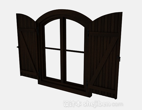 免费欧式风格深棕色木质2层门窗户3d模型下载