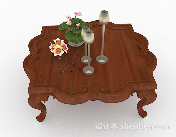 设计本中式木质茶几3d模型下载