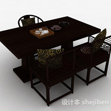 中式家居餐桌椅组合3d模型下载