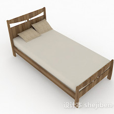棕色木质简约单人床3d模型下载