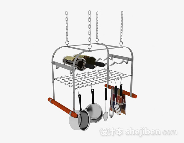简约不锈钢厨具悬挂架3d模型下载