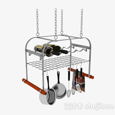 简约不锈钢厨具悬挂架3d模型下载