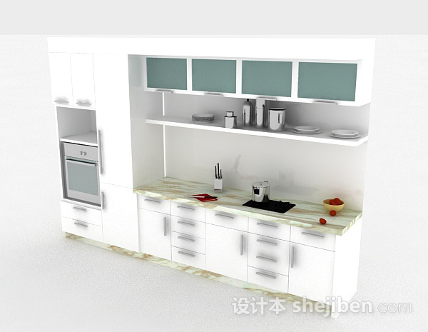 现代风格白色整体橱柜3d模型下载