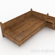 棕色简约木质单人床3d模型下载