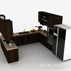 欧式风格U型木质整体橱柜3d模型下载
