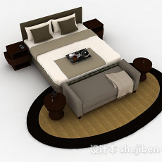 家居木质双人床3d模型下载