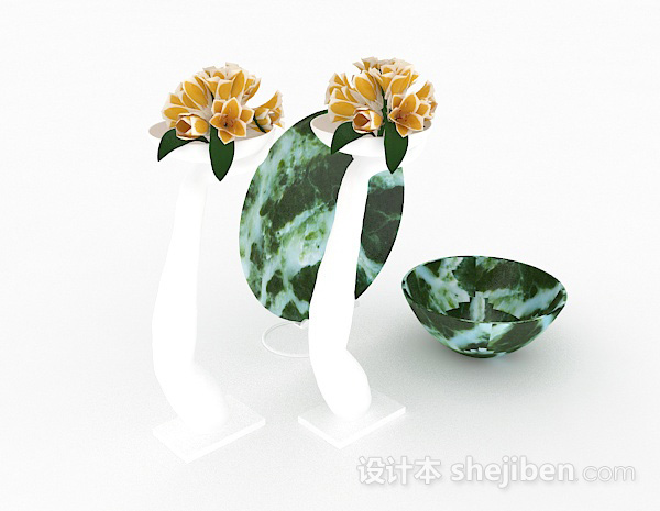 东南亚风格精致组合家居绿色花瓶摆件3d模型下载