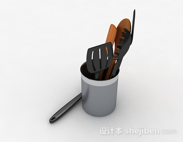 设计本黑色金属厨具收纳桶3d模型下载
