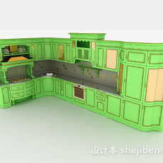 欧式风格绿色L型整体橱柜3d模型下载