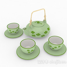 绿色陶瓷茶具3d模型下载
