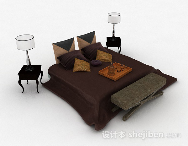 家居双人床3d模型下载