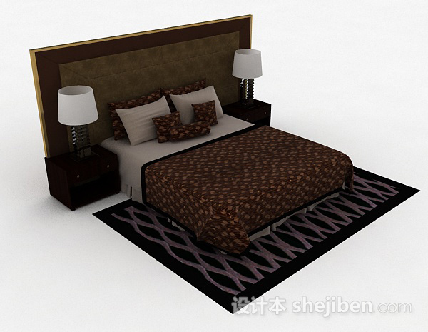 棕色木质双人床3d模型下载
