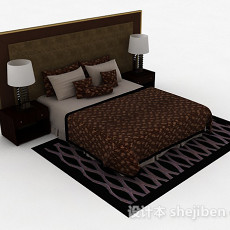 棕色木质双人床3d模型下载