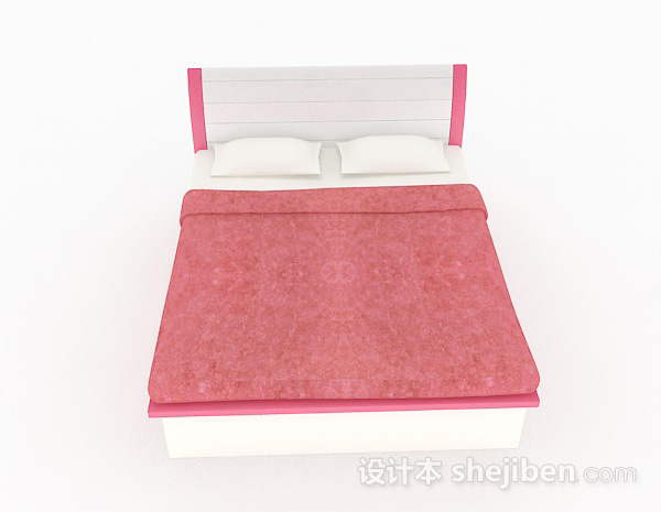 现代风格粉色家居双人床3d模型下载