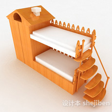 黄色木质儿童床上下床3d模型下载