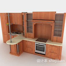 现代风格上下式一体木质整体橱柜3d模型下载