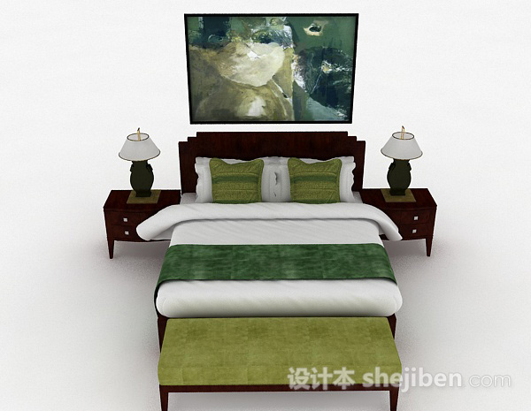 现代风格棕色家居双人床3d模型下载