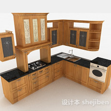 欧式古典木质整体橱柜3d模型下载