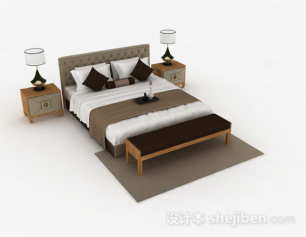 欧式家居双人床3d模型下载