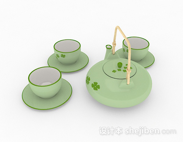 免费绿色陶瓷茶具3d模型下载