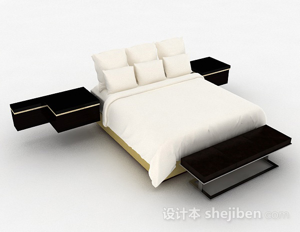 白色双人床3d模型下载