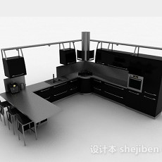 现代风格时尚黑色L型整体橱柜3d模型下载