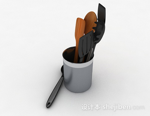 免费黑色金属厨具收纳桶3d模型下载