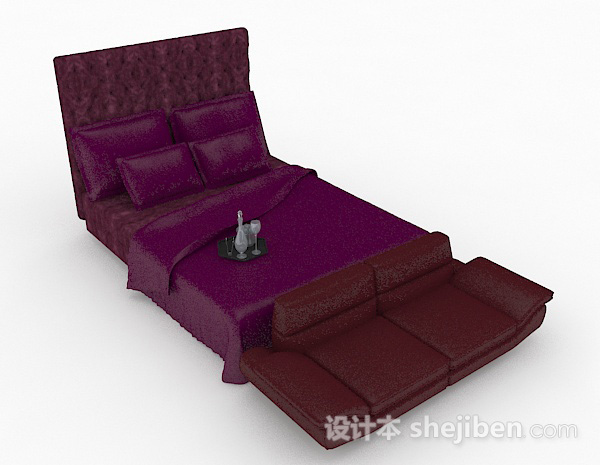 紫色双人床3d模型下载