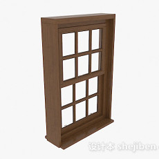 现代风格棕色木质上下式推拉窗3d模型下载