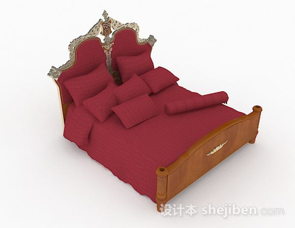 欧式红色双人床3d模型下载