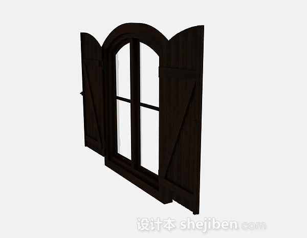 设计本欧式风格深棕色木质2层门窗户3d模型下载
