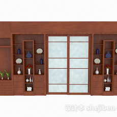 棕色木质家居墙柜3d模型下载