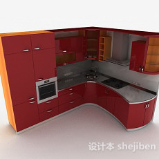现代风格酒红色烤漆门整体橱柜3d模型下载