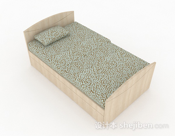 木质家居单人床3d模型下载