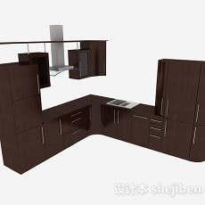 现代风格深棕色L型时尚橱柜3d模型下载