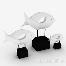 白色鱼形摆设品3d模型下载
