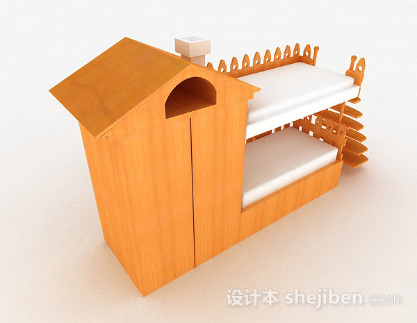 设计本黄色木质儿童床上下床3d模型下载