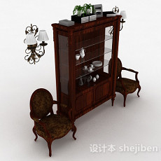欧式古典木质展示柜3d模型下载