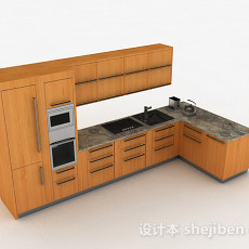 棕色木质L型整体橱柜3d模型下载