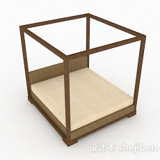 简约木质双人床3d模型下载