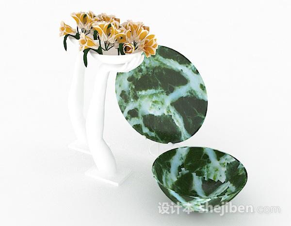 精致组合家居绿色花瓶摆件3d模型下载