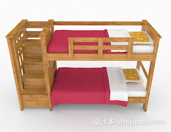 现代风格木质儿童床上下铺3d模型下载