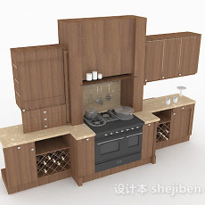 现代风格棕色木质整体橱柜3d模型下载