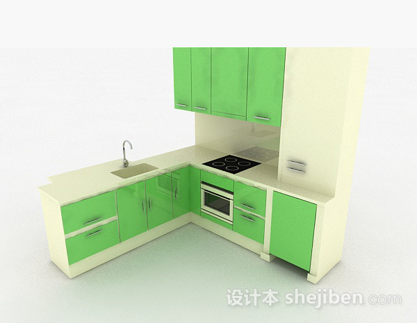 现代时尚嫩绿色整体橱柜3d模型下载