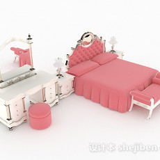 欧式粉色双人床3d模型下载